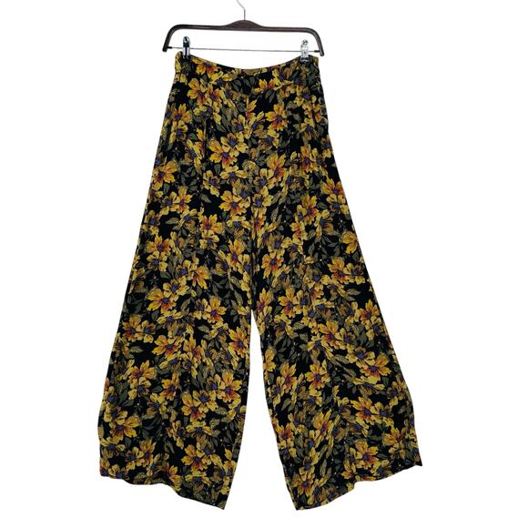 Free People Floral Wide Leg Pants Womens Size 6 Flowy Boho Festival Airy Crepe - Picture 1 of 8